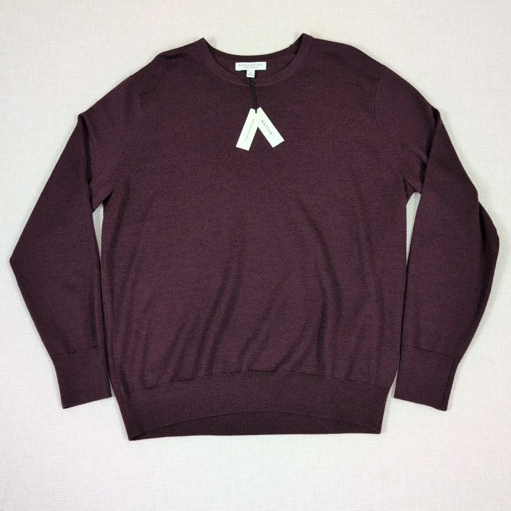 Banana Republic Merino Crew Sweater Mens L Burgundy New Extra Fine Wool